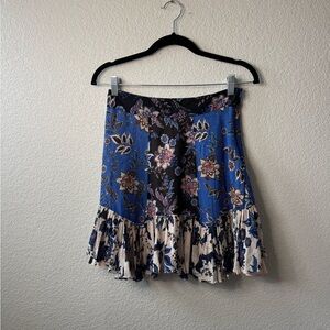 Zara Blue and Cream Floral A-Line Skirt